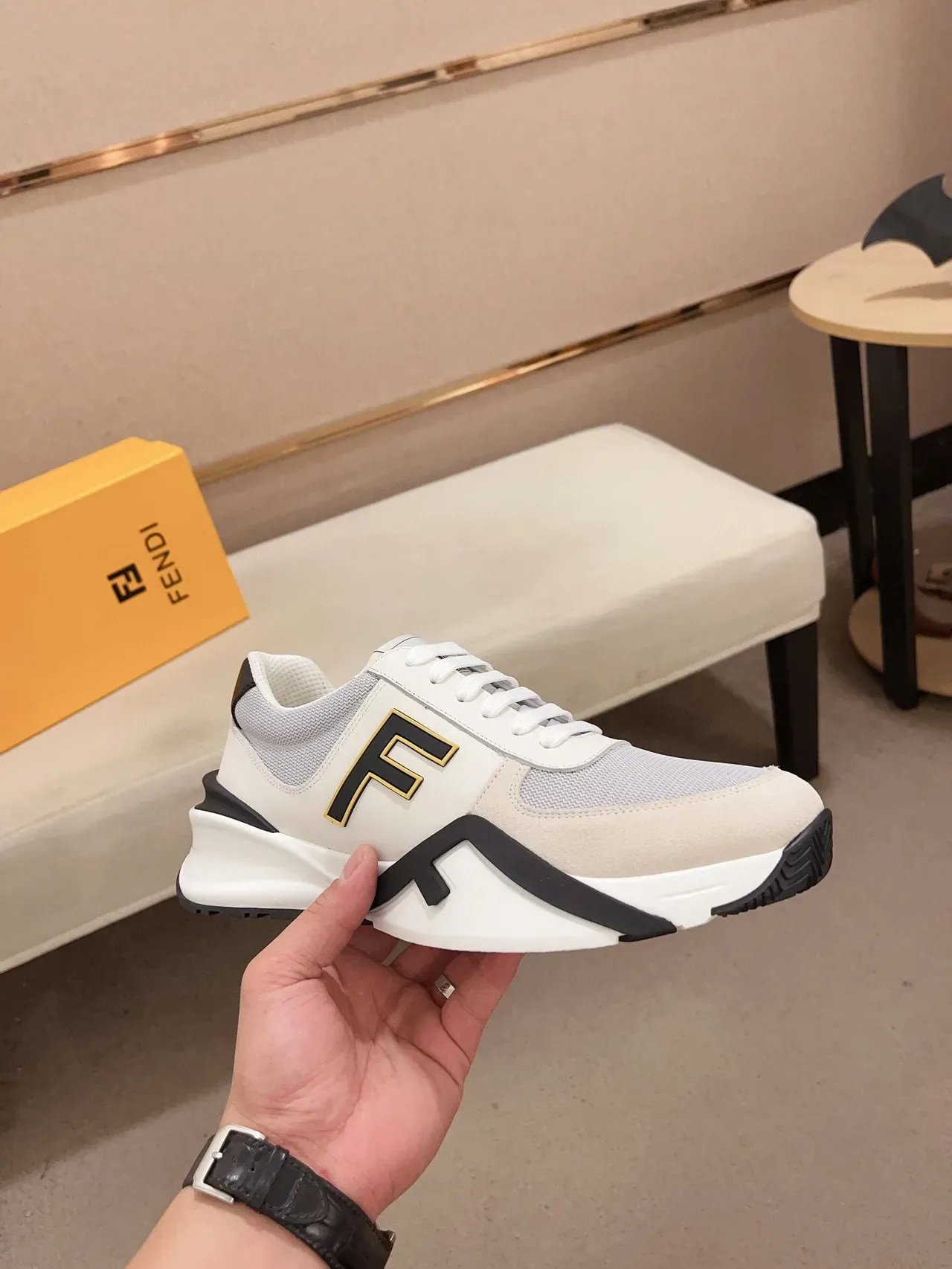Fendi White Black Oversized Logo Sculpted Midsole Lifestyle Sneakers 7
