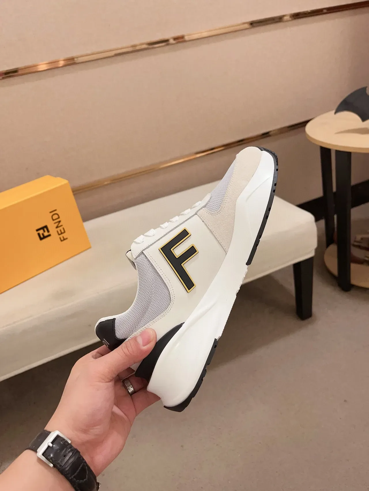 Fendi White Black Oversized Logo Sculpted Midsole Lifestyle Sneakers 8