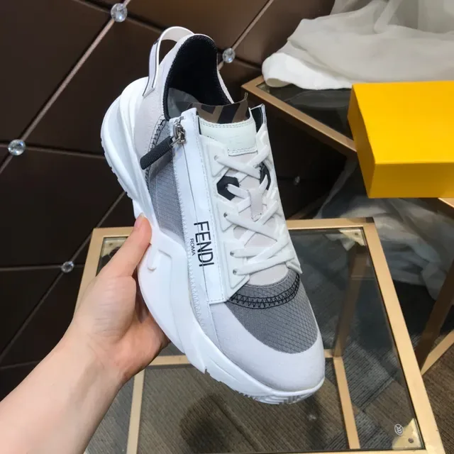 Fendi White Gray Sole Mixed-Material Upper Chunky Sneakers 2