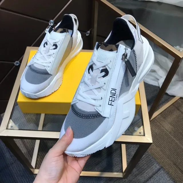 Fendi White Gray Sole Mixed-Material Upper Chunky Sneakers 3