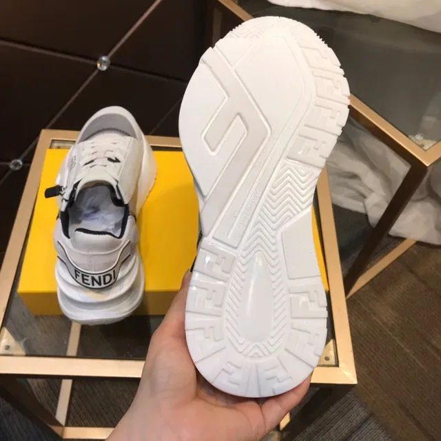 Fendi White Gray Sole Mixed-Material Upper Chunky Sneakers 4