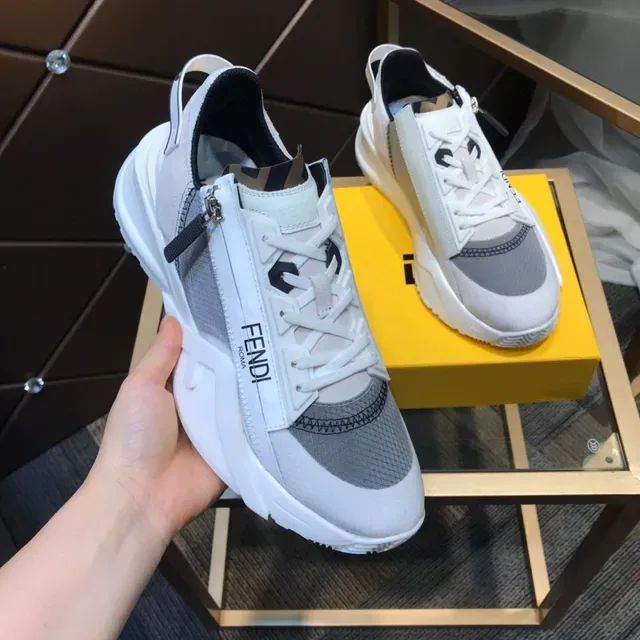 Fendi White Gray Sole Mixed-Material Upper Chunky Sneakers 7