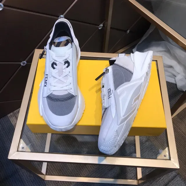 Fendi White Gray Sole Mixed-Material Upper Chunky Sneakers 8