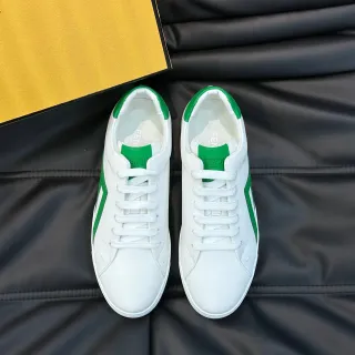 Fendi White Green Low-Top Leather Upper Lifestyle Sneakers