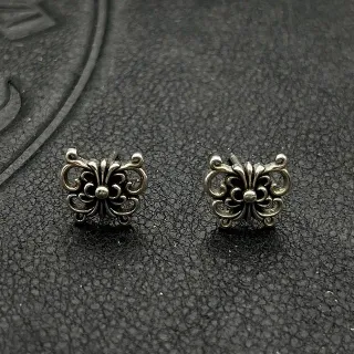 Antiqued Silver Floral Scroll Stud Earrings