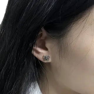 Antiqued Silver Floral Scroll Stud Earrings 2