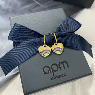 apm Monaco Heart-Shaped Rainbow Pavé Gold-Tone Dangling Earrings