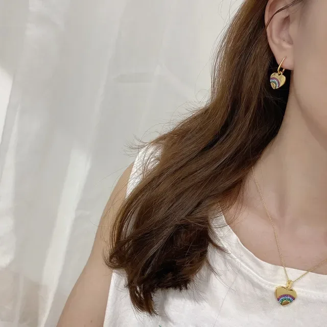 apm Monaco Heart-Shaped Rainbow Pavé Gold-Tone Dangling Earrings 2
