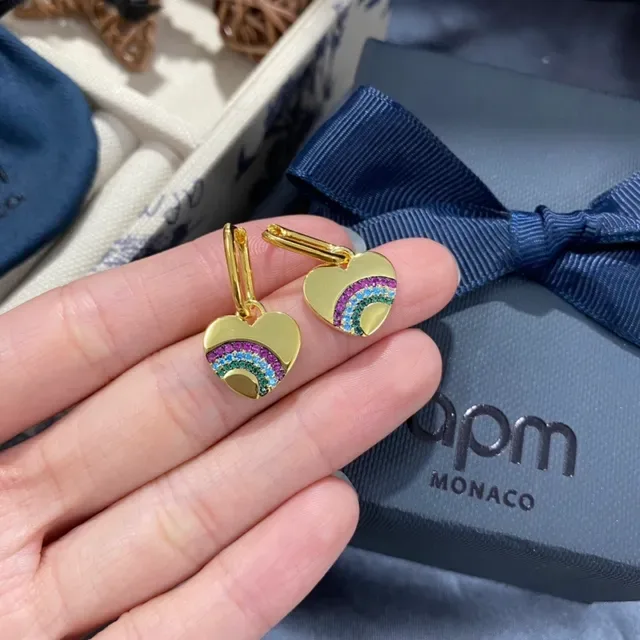apm Monaco Heart-Shaped Rainbow Pavé Gold-Tone Dangling Earrings 3