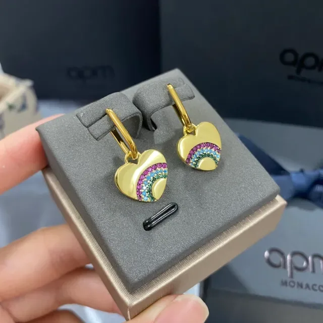apm Monaco Heart-Shaped Rainbow Pavé Gold-Tone Dangling Earrings 5