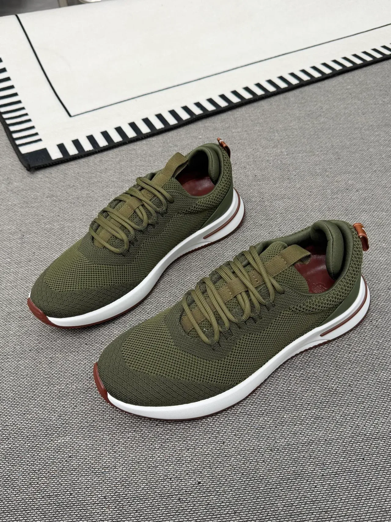 Army Green Brown Knit Upper Minimalist Silhouette Sneakers 2