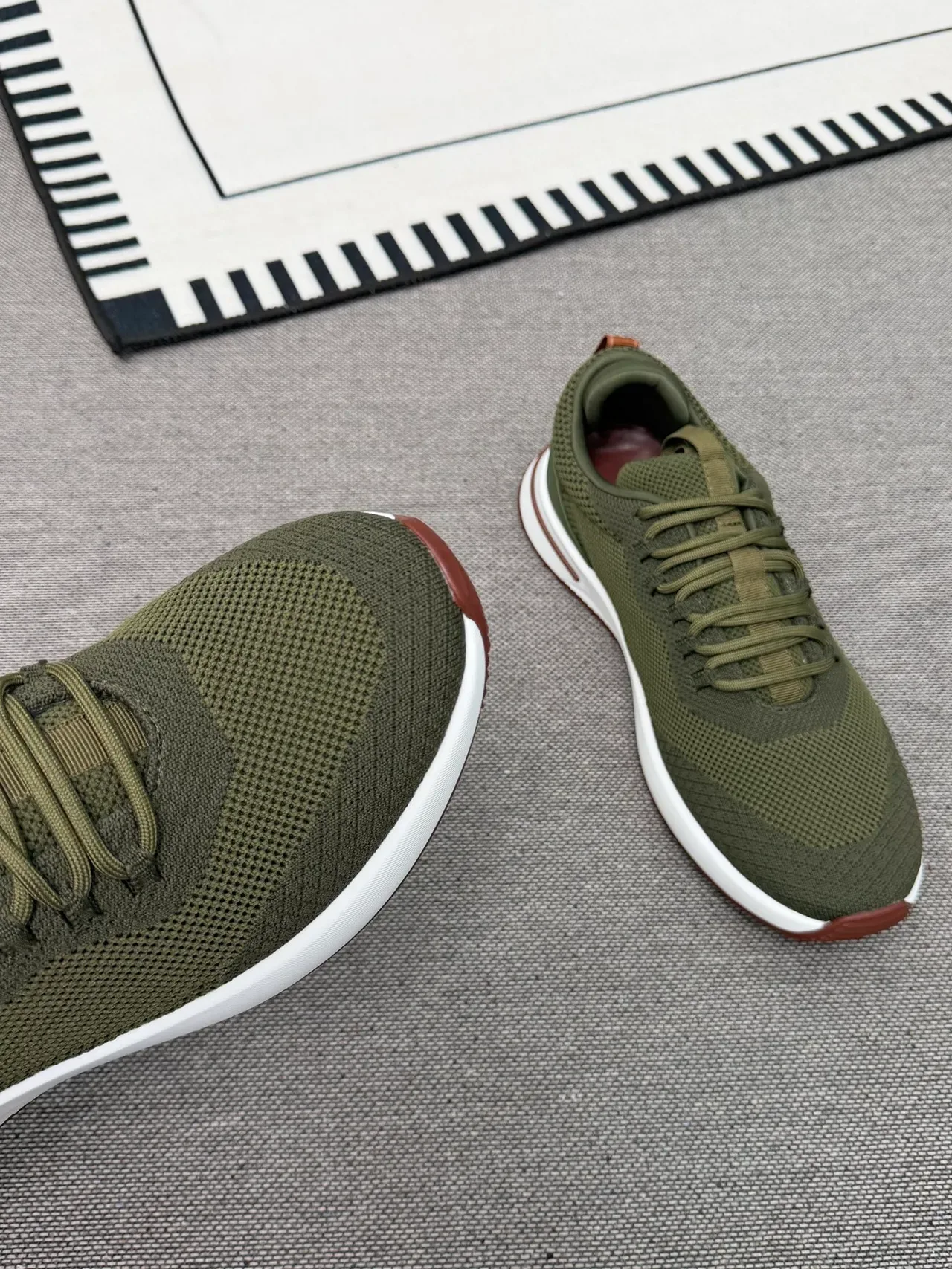 Army Green Brown Knit Upper Minimalist Silhouette Sneakers 4