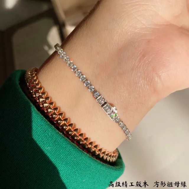 Art Deco-Inspired Pavé-Set Emerald-Cut Green Gemstone Bracelet 6
