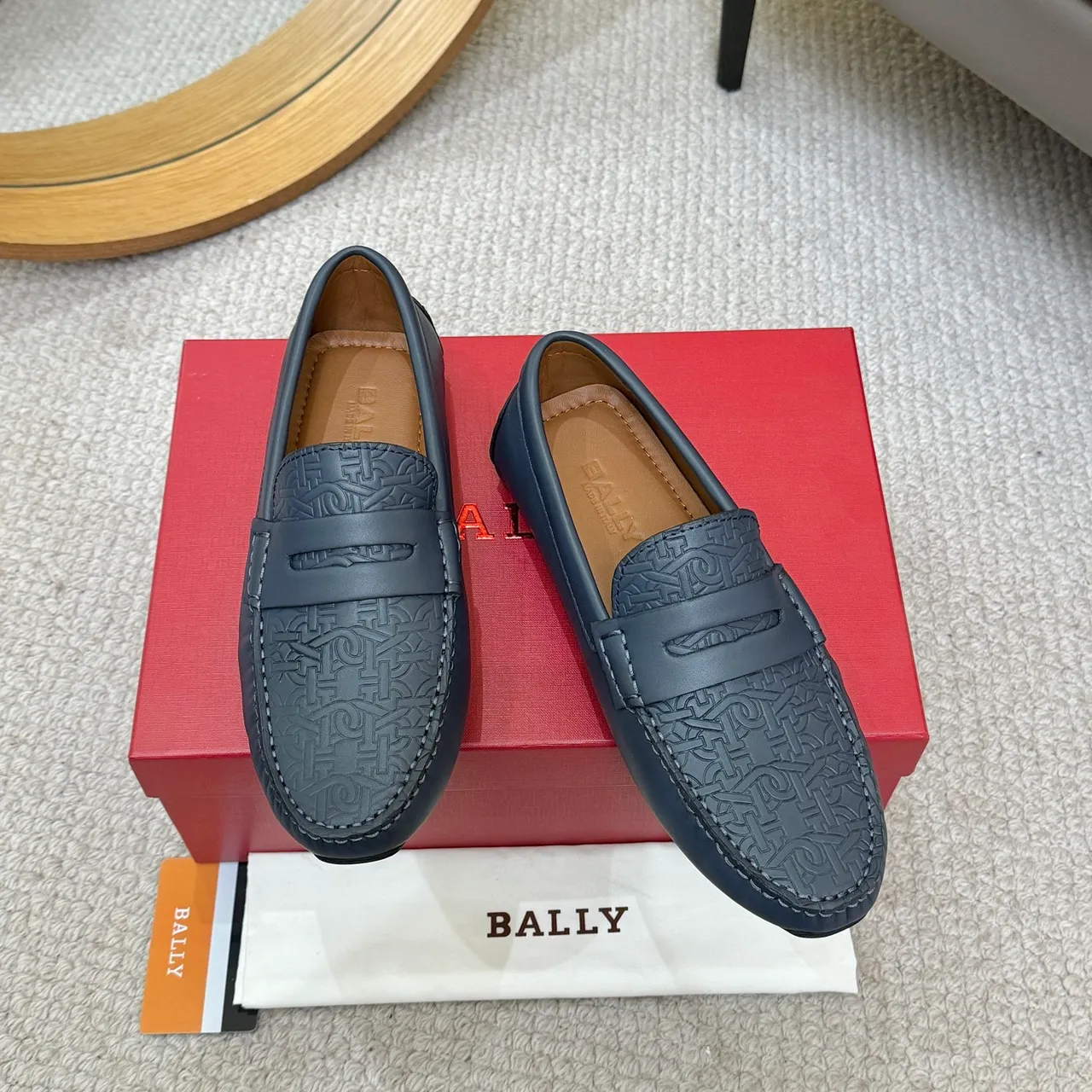 Bally Embossed Monogram Navy Loafers 3