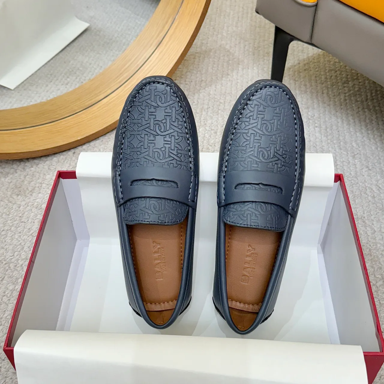 Bally Embossed Monogram Navy Loafers 4