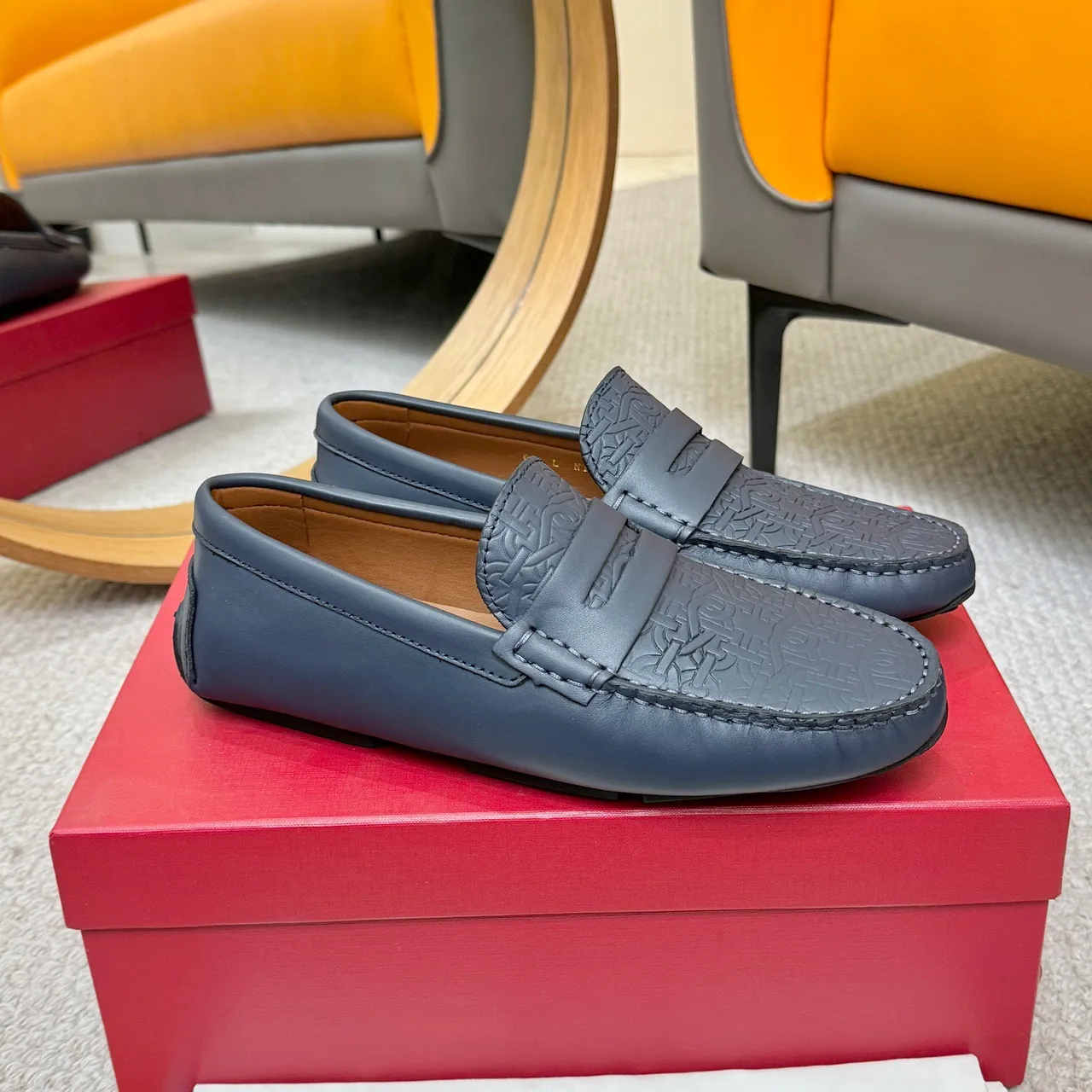 Bally Embossed Monogram Navy Loafers 5