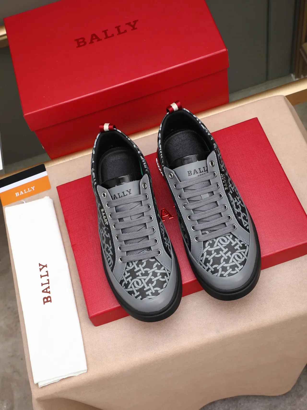 Bally Monogram-Print Gray and Black Lifestyle Sneakers 3