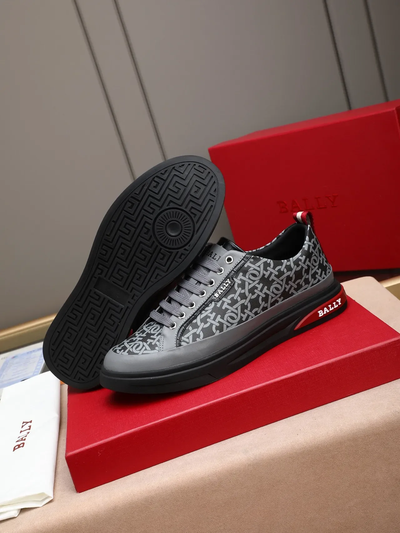 Bally Monogram-Print Gray and Black Lifestyle Sneakers 5
