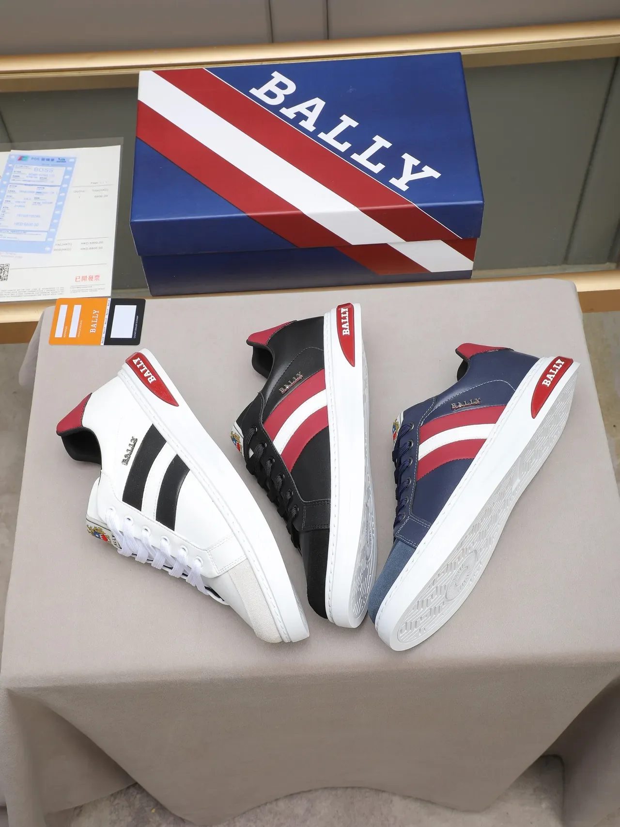 BALLY White Black Red Striped Low-Top Lifestyle Sneaker 2