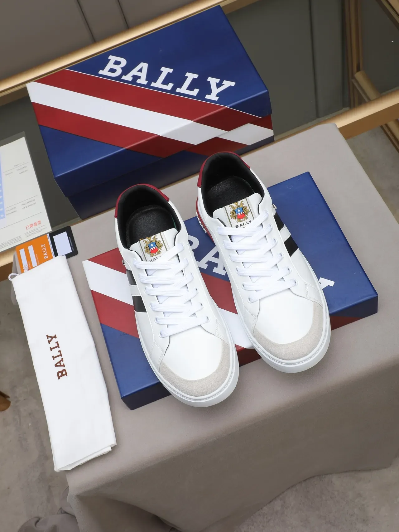 BALLY White Black Red Striped Low-Top Lifestyle Sneaker 3