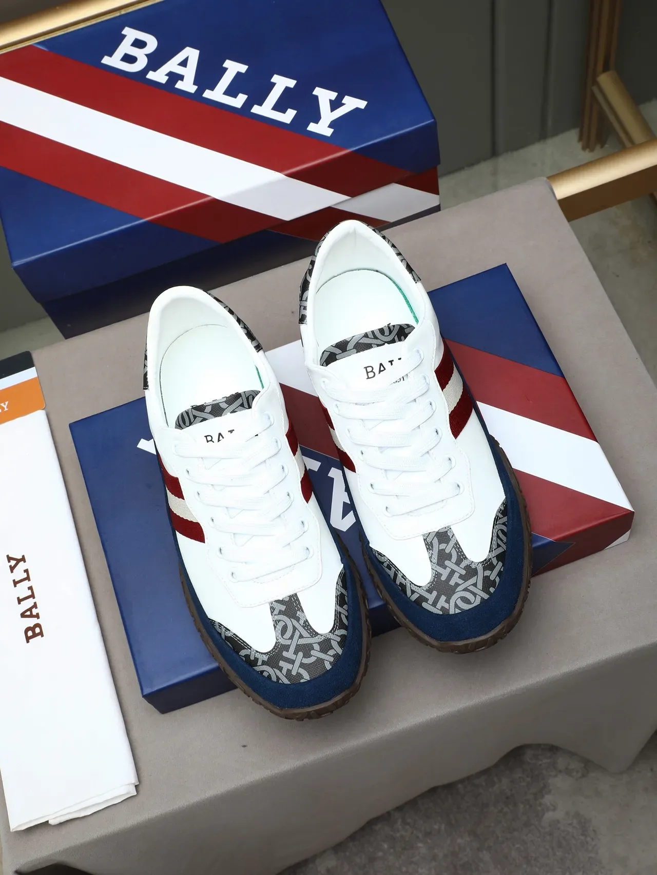 Bally White Navy Low-Top Suede-and-Textile Upper Sneakers 2
