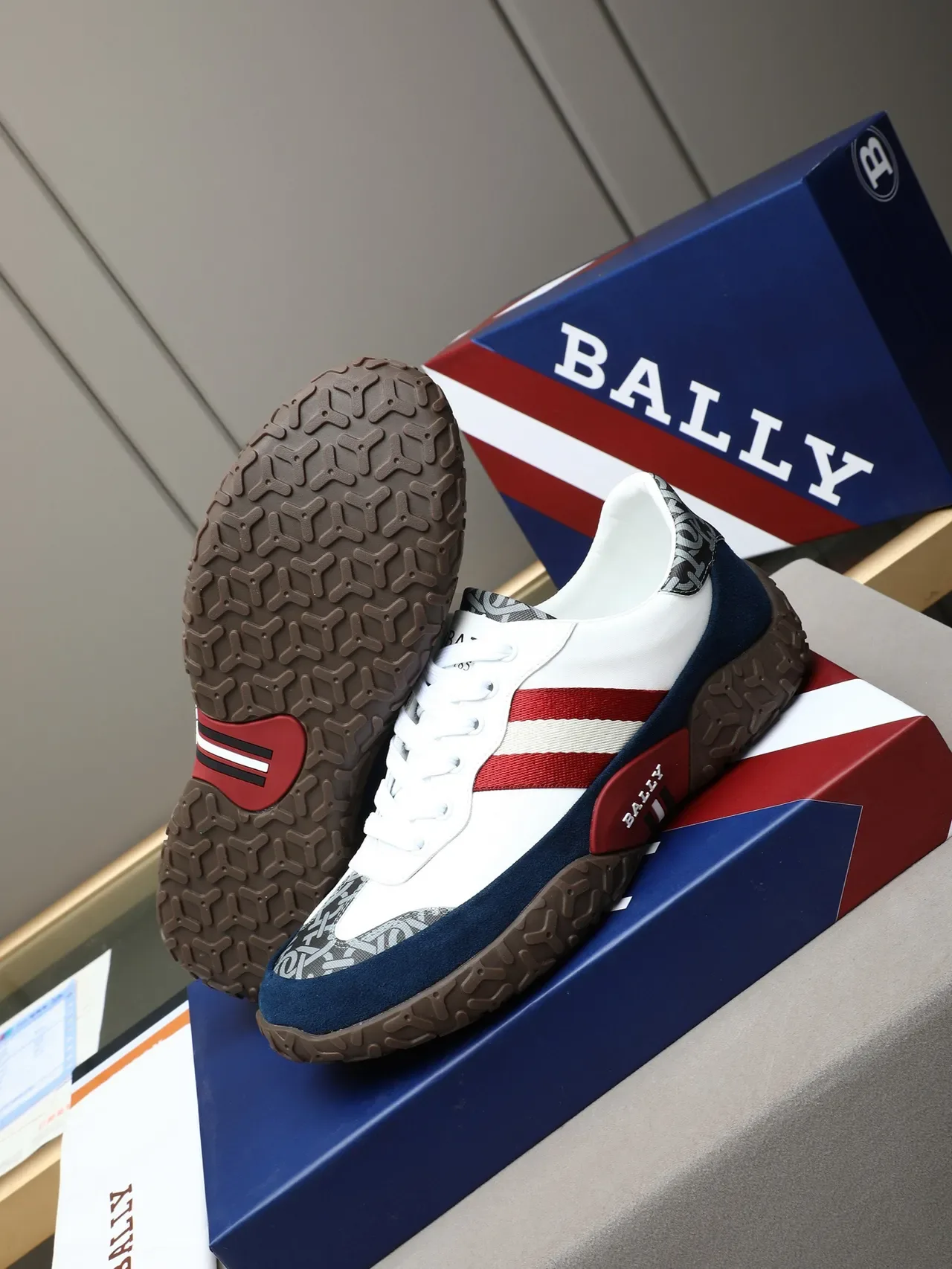 Bally White Navy Low-Top Suede-and-Textile Upper Sneakers 4