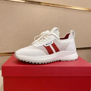 BALLY White Red Mesh Upper Stripe Accent Lifestyle Sneakers