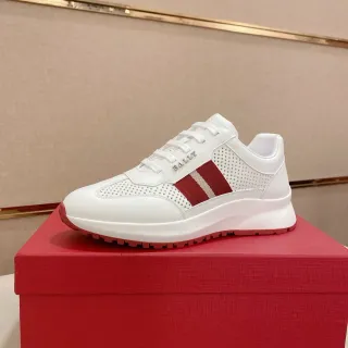 Bally White Red Perforated Leather Triple-Stripe Side Panel Lifestyle Sneakers