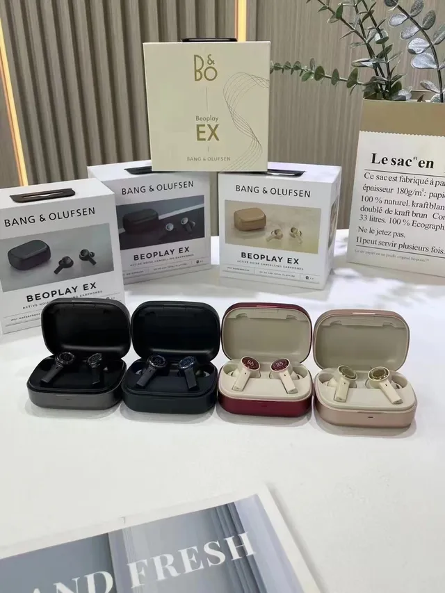 Bang & Olufsen Beoplay EX noir beige plaques circulaires métalliques logement d'oreillette de style tige TWS écouteurs 3