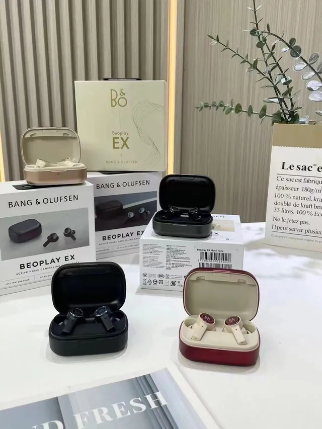 Bang & Olufsen Beoplay EX noir beige plaques circulaires métalliques logement d'oreillette de style tige TWS écouteurs 8