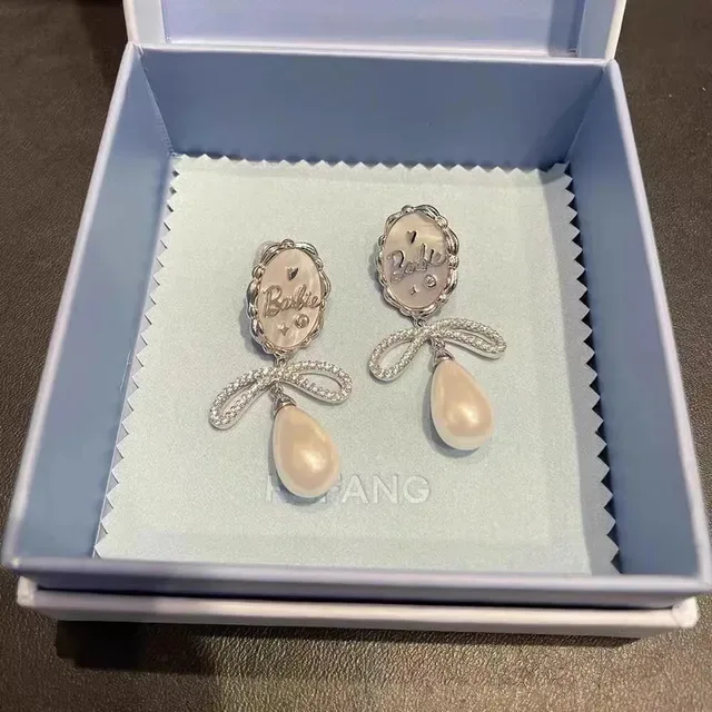 Barbie Oval Bow Pearl Drop Earrings 5