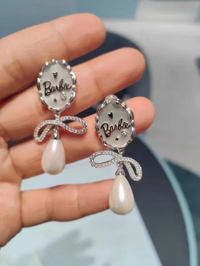 Barbie Oval Bow Pearl Drop Earrings 6