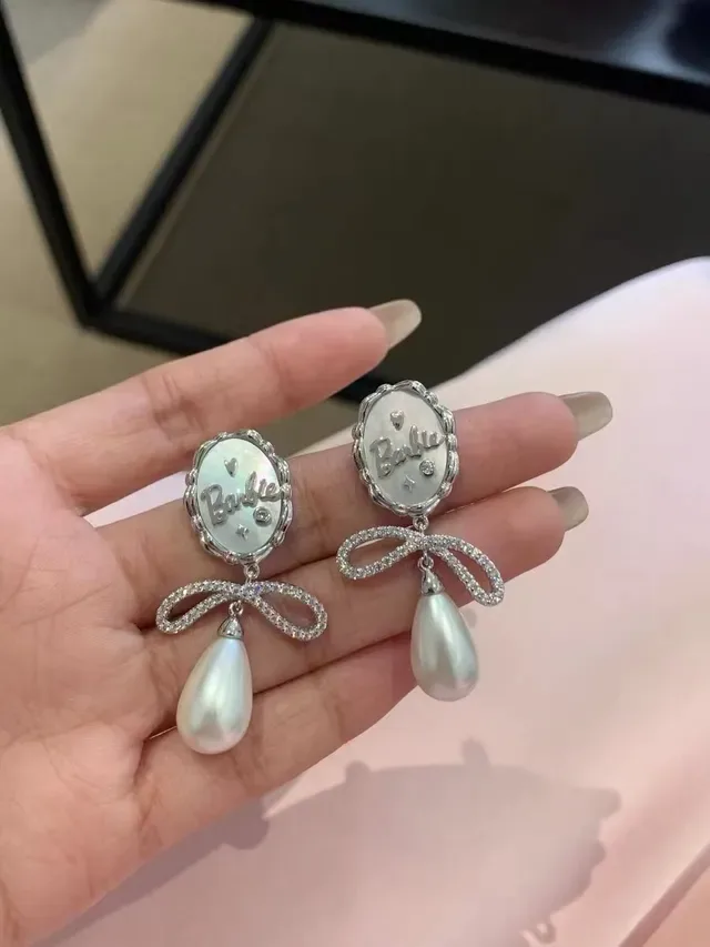 Barbie Oval Bow Pearl Drop Earrings 7