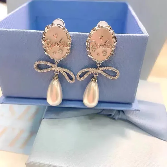 Barbie Oval Bow Pearl Drop Earrings 8
