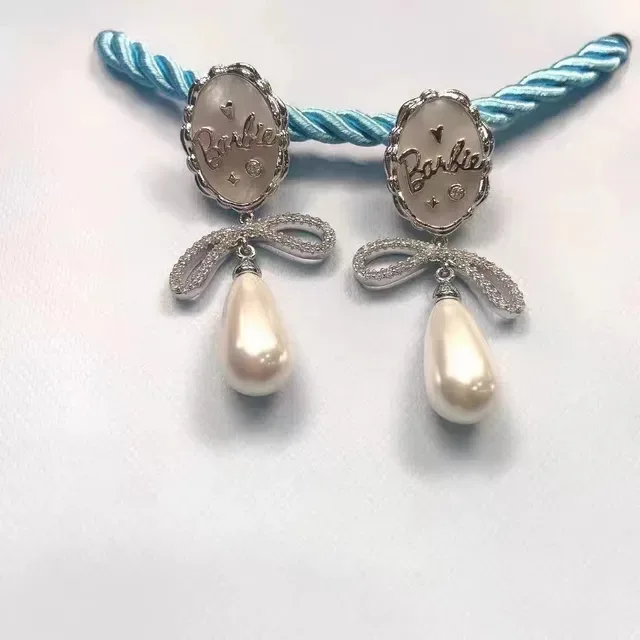 Barbie Oval Bow Pearl Drop Earrings 9