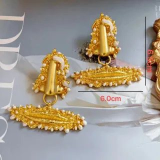 Baroque-Inspired Pearl-Embellished Sculptural Gold-Tone Drop Earrings