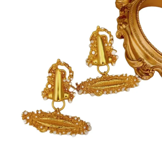Baroque-Inspired Pearl-Embellished Sculptural Gold-Tone Drop Earrings 3
