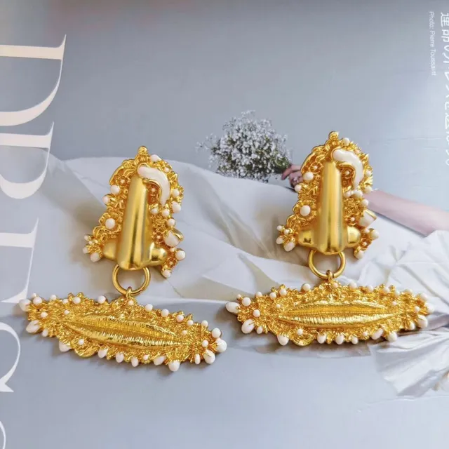 Baroque-Inspired Pearl-Embellished Sculptural Gold-Tone Drop Earrings 4