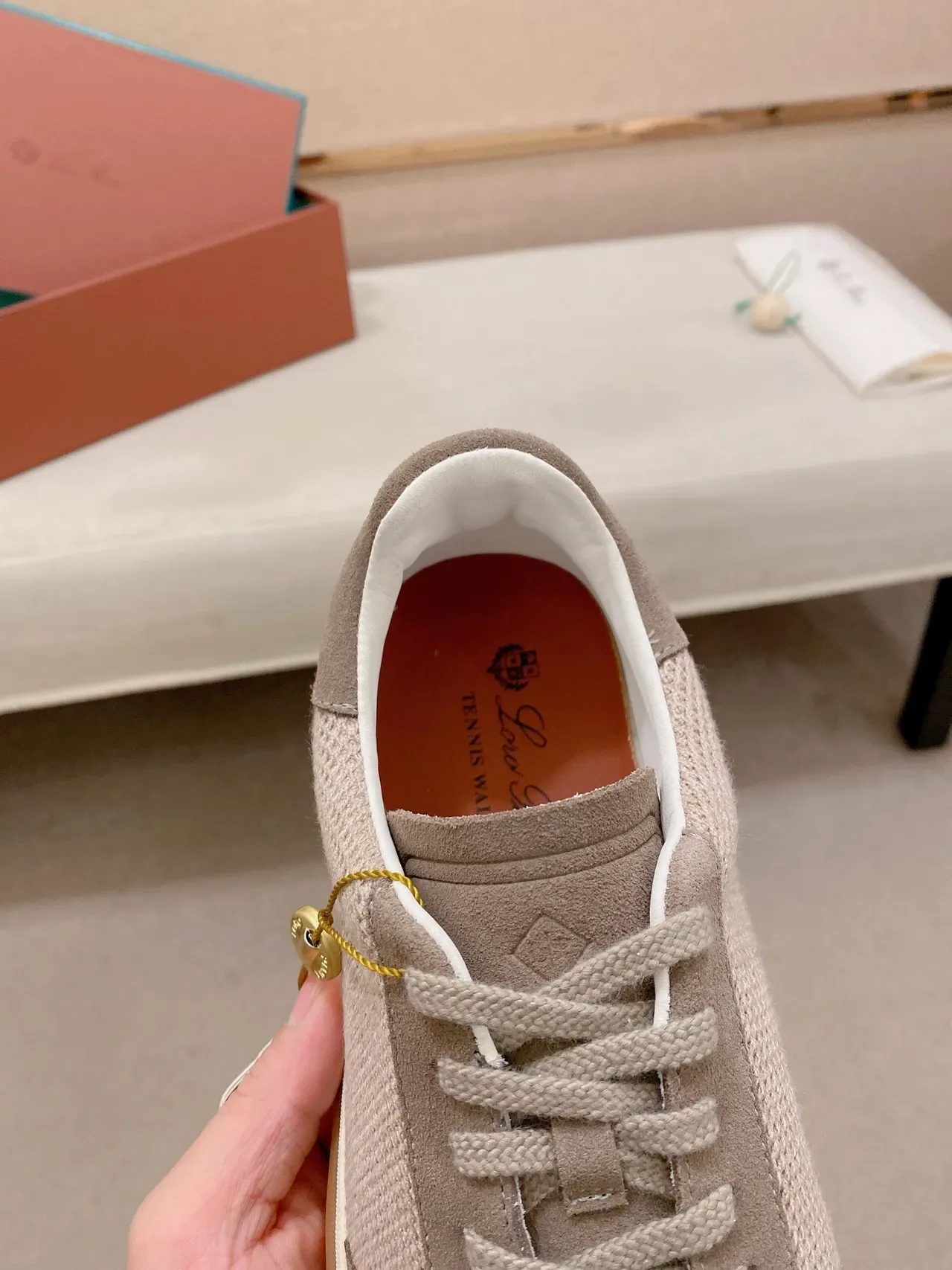 Beige and Gray Mesh-Suede Low-Top Lifestyle Sneaker 4