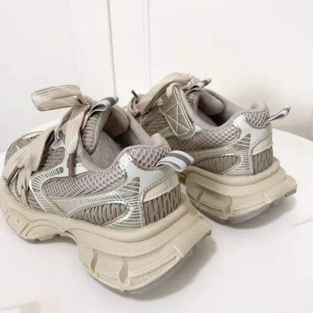 Beige and Silver Oversized Lace-Up Chunky Sneaker 8