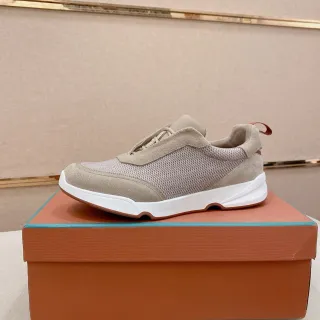 حذاء رياضي كاجوال سميك بيج وأبيض Mesh-Suede