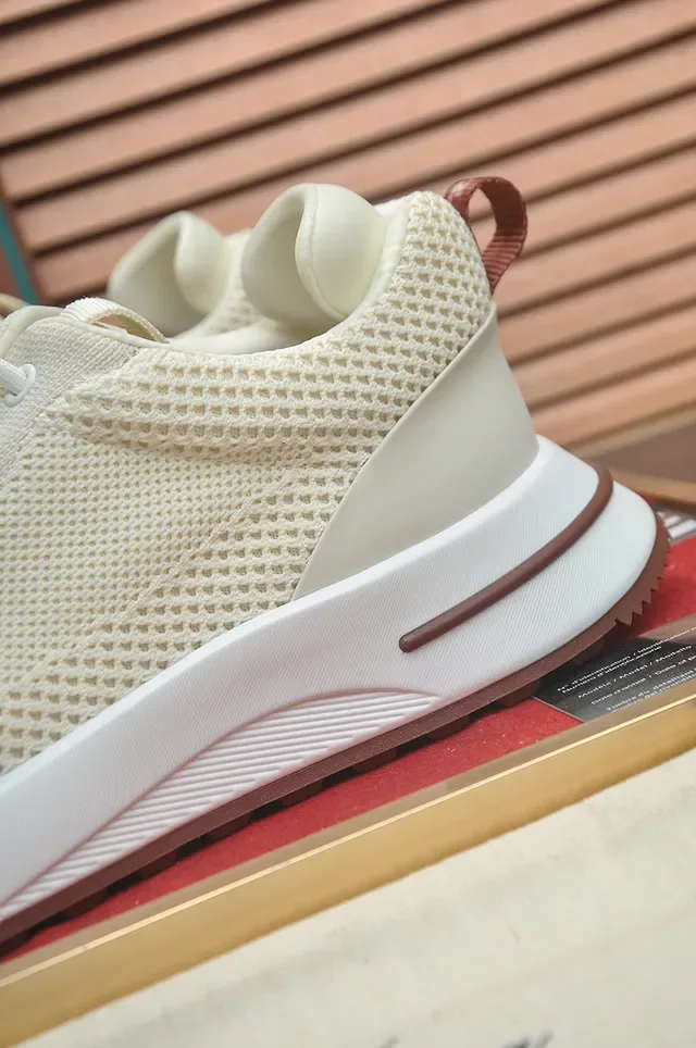 Beige Brown Mesh Upper Sculpted White Midsole Sneakers 2
