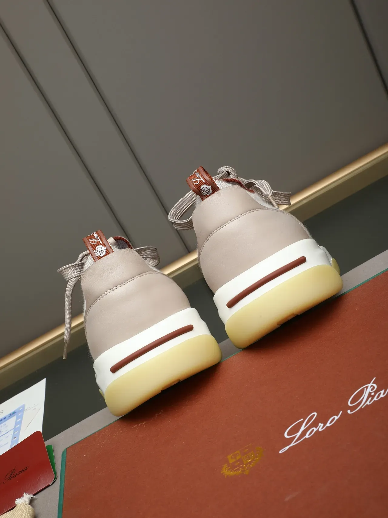 Beige Red Mesh-and-Synthetic Upper Dual-Density Platform Sole Sneakers 3