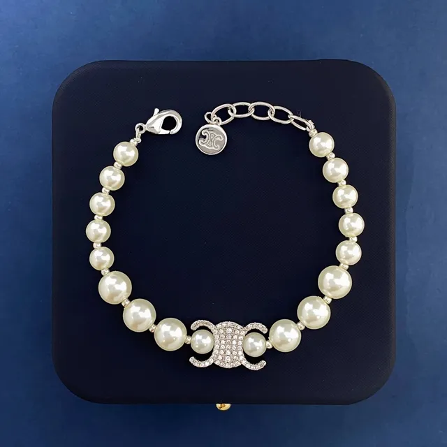 Beige Silver Pearl Strand Crystal-Embellished Centerpiece Bracelet 4