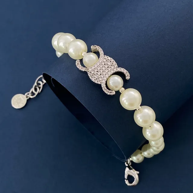 Beige Silver Pearl Strand Crystal-Embellished Centerpiece Bracelet 6
