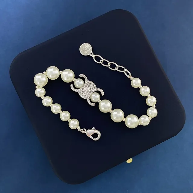 Beige Silver Pearl Strand Crystal-Embellished Centerpiece Bracelet 7