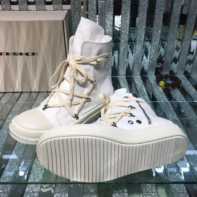 Beige White High-Top Canvas Upper Sneakers 2