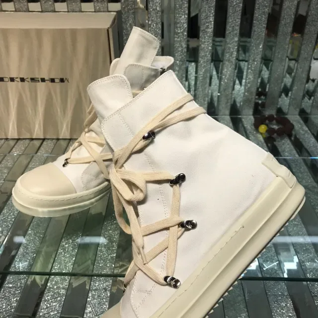 Beige White High-Top Canvas Upper Sneakers 5