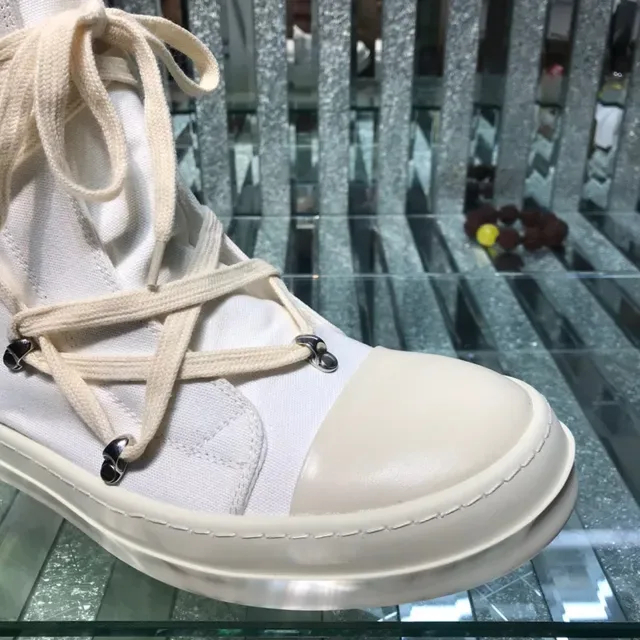 Beige White High-Top Canvas Upper Sneakers 6