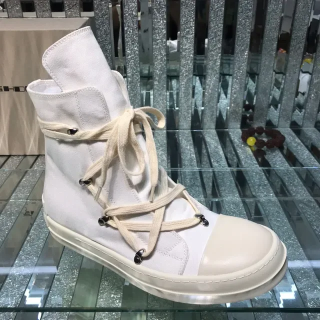 Beige White High-Top Canvas Upper Sneakers 9